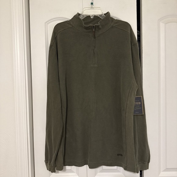 Izod Other - IZOD Jeans Rock Washed Mens L Khaki Green 1/4 Zip Pullover Sweatshirt Mock Neck